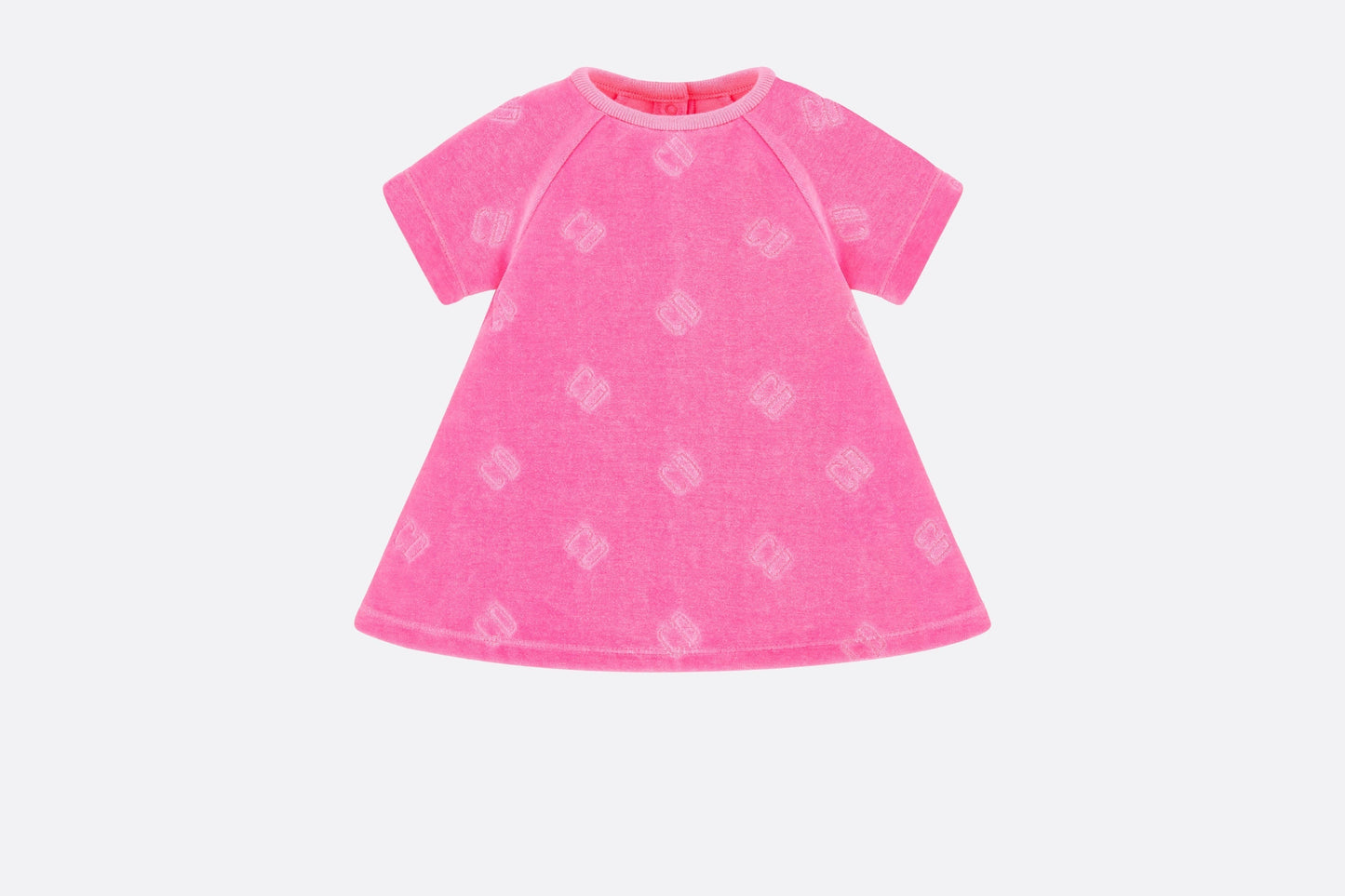 Baby A-Line Dress • Fuchsia Pink Velvet Jersey Jacquard with 'CD' Motif