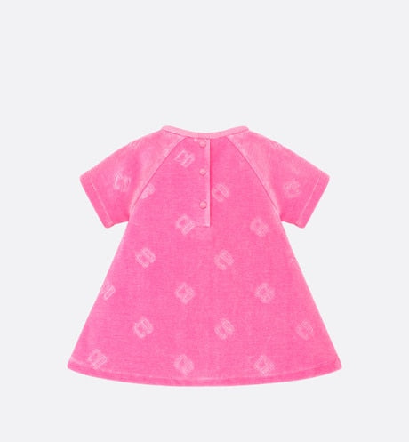 Baby A-Line Dress • Fuchsia Pink Velvet Jersey Jacquard with 'CD' Motif