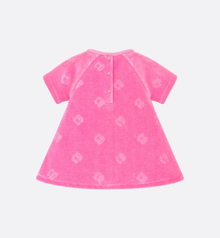 Baby A-Line Dress • Fuchsia Pink Velvet Jersey Jacquard with 'CD' Motif