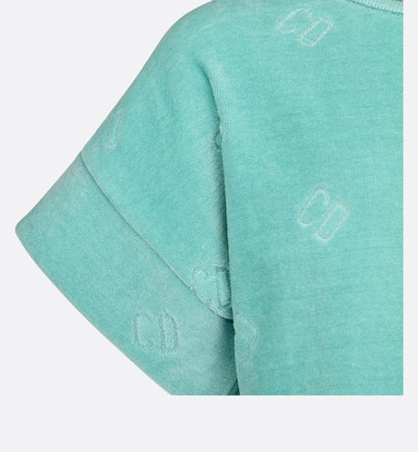 Kid's A-Line Dress • Turquoise Velvet Jersey Jacquard with 'CD' Motif