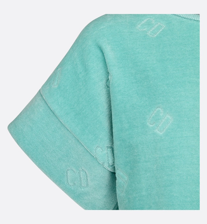 Kid's A-Line Dress • Turquoise Velvet Jersey Jacquard with 'CD' Motif