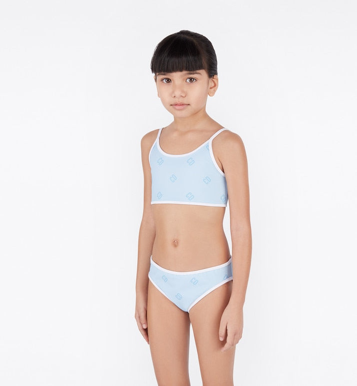 Kid's Two-Piece Swimsuit • Pale Blue 'CD' Technical Fabric