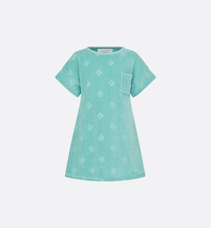 Kid's A-Line Dress • Turquoise Velvet Jersey Jacquard with 'CD' Motif