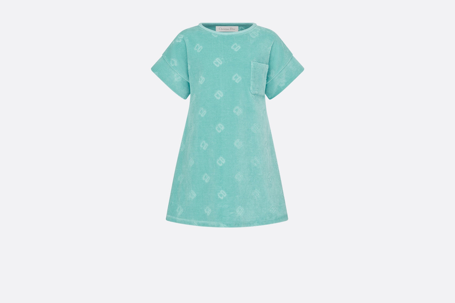Kid's A-Line Dress • Turquoise Velvet Jersey Jacquard with 'CD' Motif