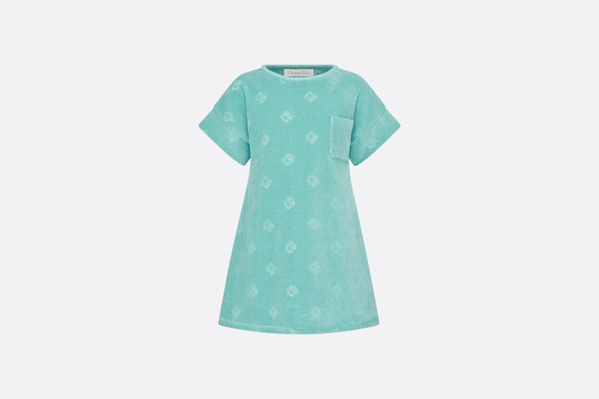 Kid's A-Line Dress • Turquoise Velvet Jersey Jacquard with 'CD' Motif