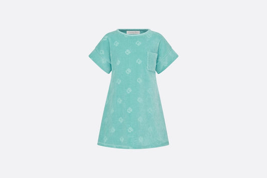 Kid's A-Line Dress • Turquoise Velvet Jersey Jacquard with 'CD' Motif