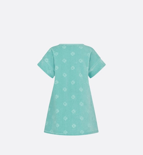Kid's A-Line Dress • Turquoise Velvet Jersey Jacquard with 'CD' Motif