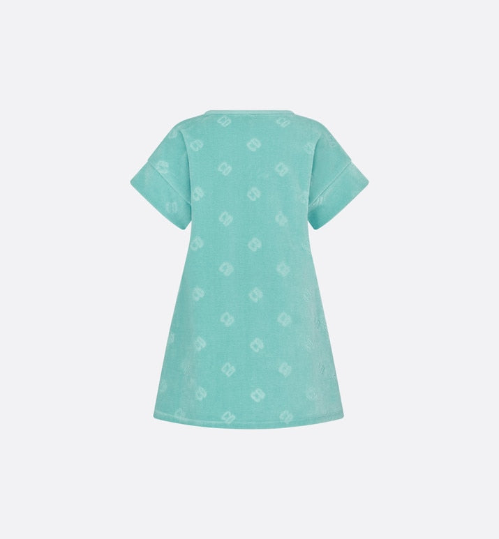 Kid's A-Line Dress • Turquoise Velvet Jersey Jacquard with 'CD' Motif