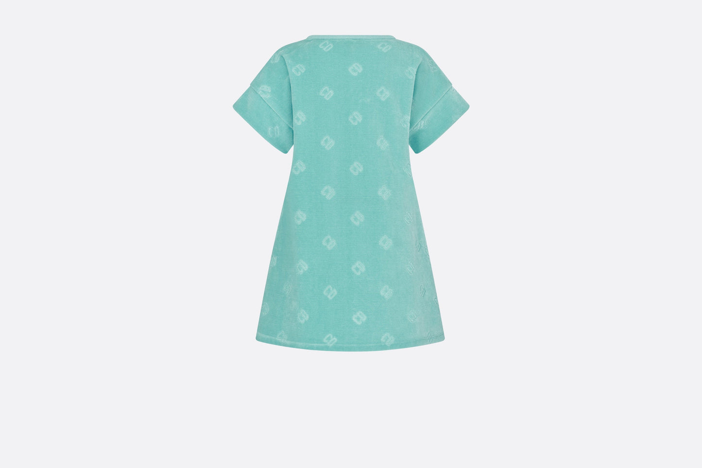Kid's A-Line Dress • Turquoise Velvet Jersey Jacquard with 'CD' Motif