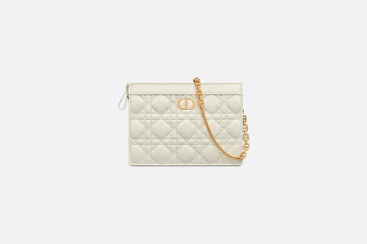 Dior Caro Zipped Pouch with Chain • Latte Supple Cannage Calfskin
