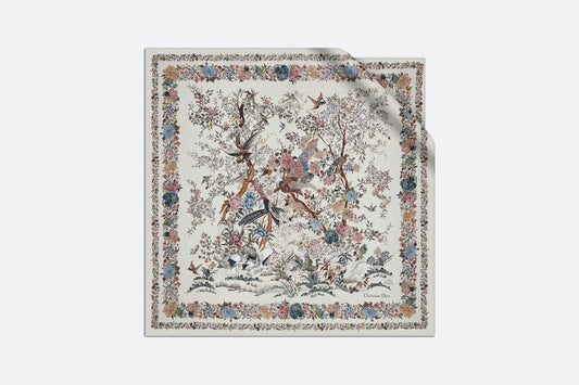 Dior Jardin d'Hiver 90 Square Scarf • White Multicolor Silk Twill