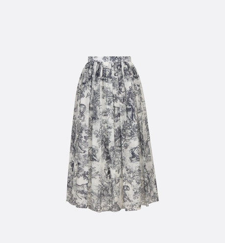 Mid-Length Skirt • White and Navy Blue Toile de Jouy Cotton Muslin