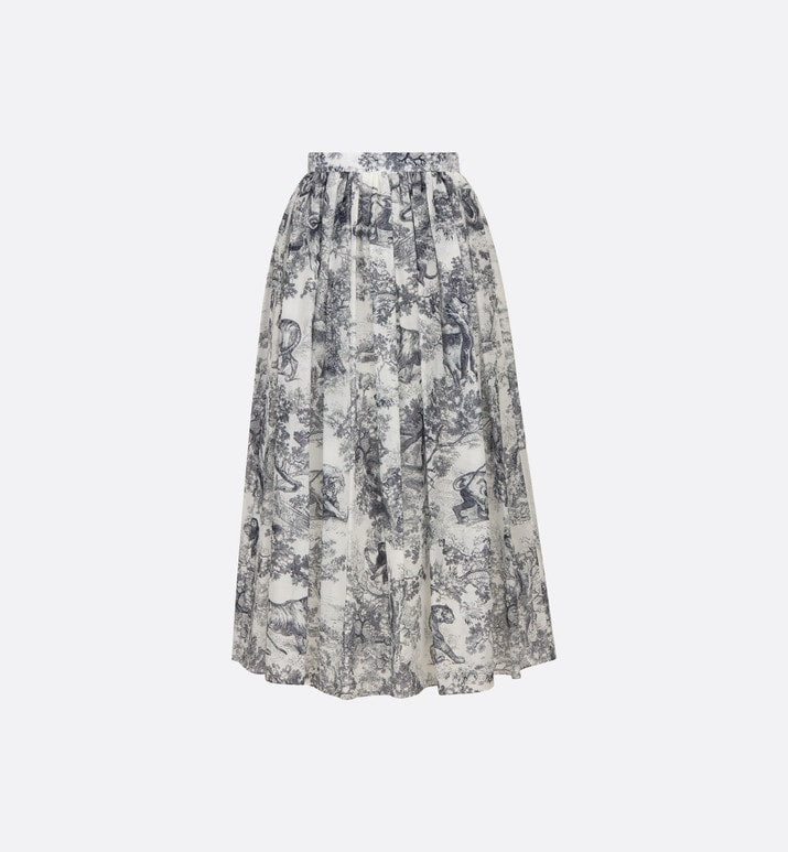 Mid-Length Skirt • White and Navy Blue Toile de Jouy Cotton Muslin