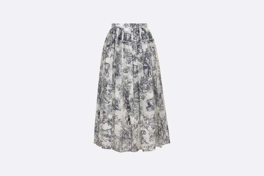 Mid-Length Skirt • White and Navy Blue Toile de Jouy Cotton Muslin