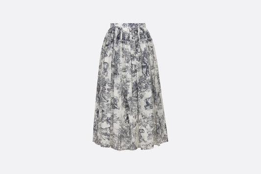 Mid-Length Skirt • White and Navy Blue Toile de Jouy Cotton Muslin