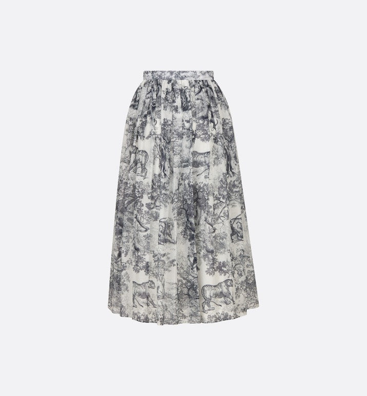 Mid-Length Skirt • White and Navy Blue Toile de Jouy Cotton Muslin