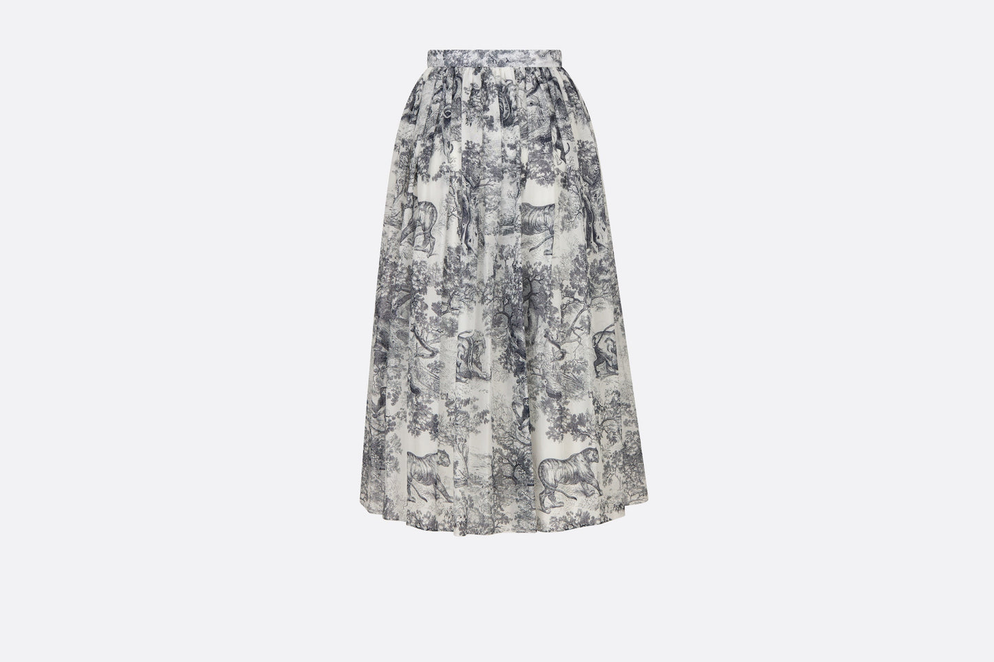 Mid-Length Skirt • White and Navy Blue Toile de Jouy Cotton Muslin