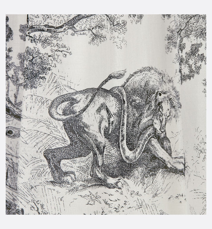 Mid-Length Skirt • White and Navy Blue Toile de Jouy Cotton Muslin