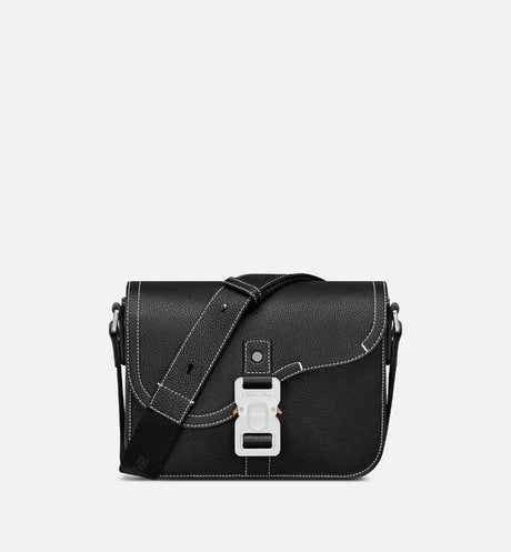 Mini Saddle Bag with Strap • Black Grained Calfskin