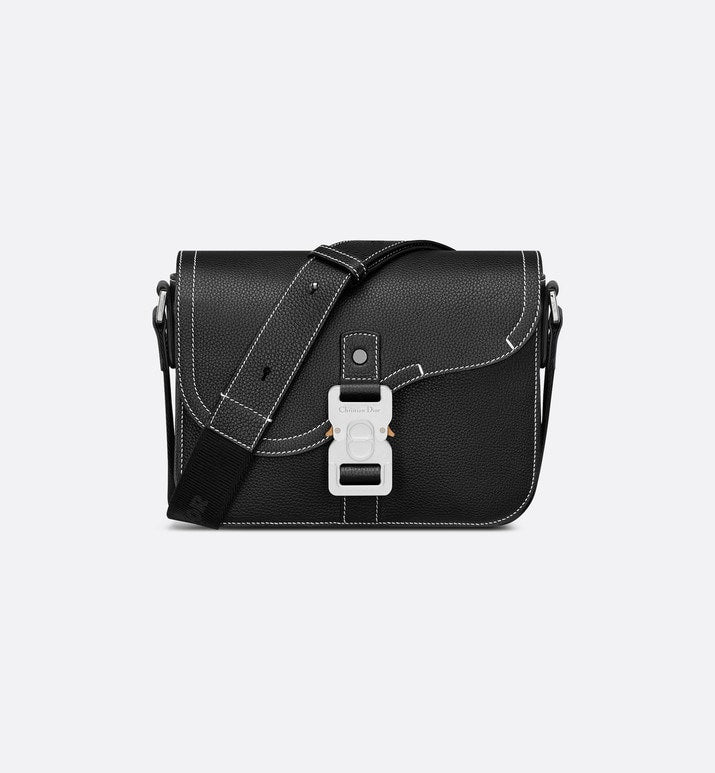 Mini Saddle Bag with Strap • Black Grained Calfskin