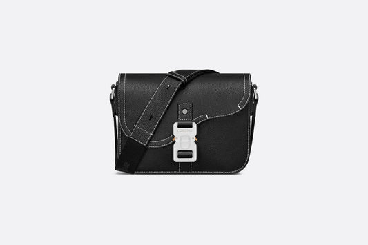 Mini Saddle Bag with Strap • Black Grained Calfskin