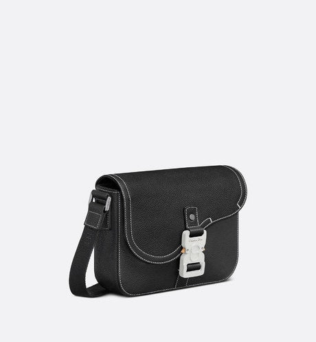 Mini Saddle Bag with Strap • Black Grained Calfskin