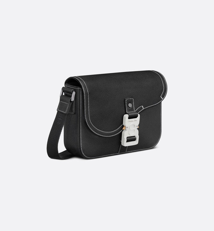 Mini Saddle Bag with Strap • Black Grained Calfskin