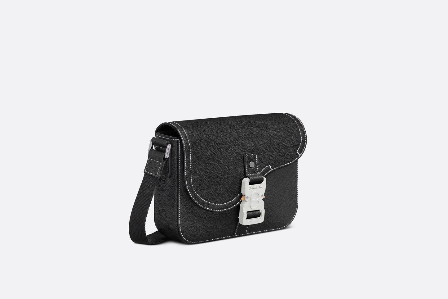 Mini Saddle Bag with Strap • Black Grained Calfskin