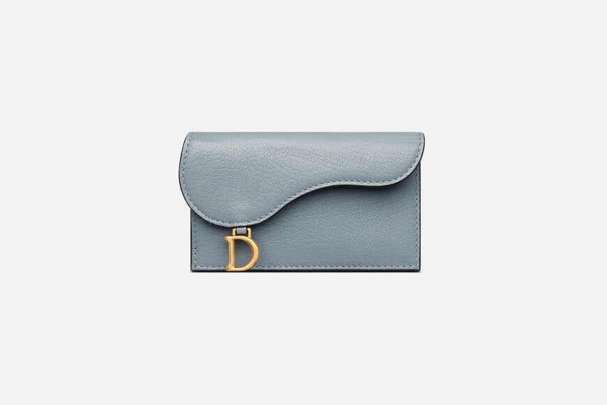 Saddle Flap Compact Zipped Card Holder • Cloud Blue Goatskin