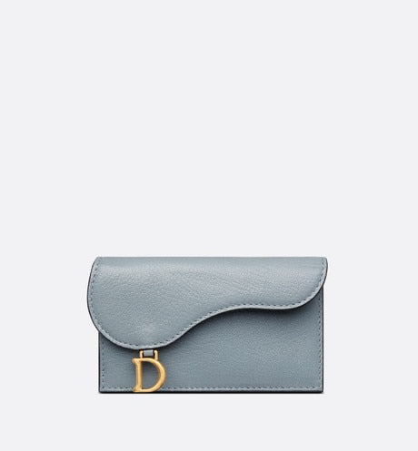 Saddle Flap Compact Zipped Card Holder • Cloud Blue Goatskin
