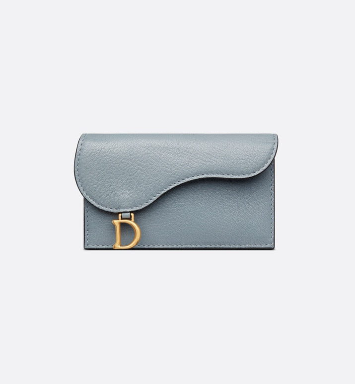 Saddle Flap Compact Zipped Card Holder • Cloud Blue Goatskin