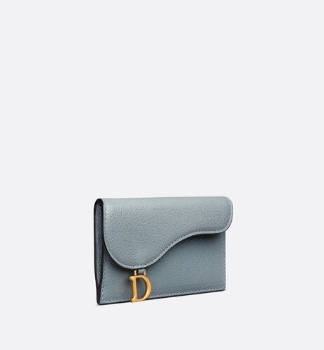 Saddle Flap Compact Zipped Card Holder • Cloud Blue Goatskin