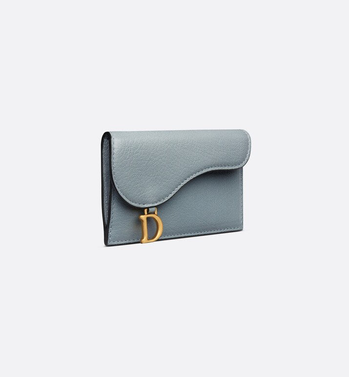 Saddle Flap Compact Zipped Card Holder • Cloud Blue Goatskin