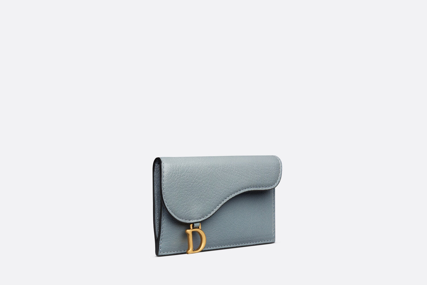 Saddle Flap Compact Zipped Card Holder • Cloud Blue Goatskin