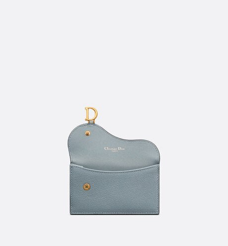 Saddle Flap Compact Zipped Card Holder • Cloud Blue Goatskin