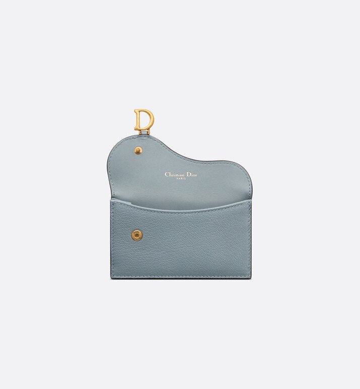 Saddle Flap Compact Zipped Card Holder • Cloud Blue Goatskin