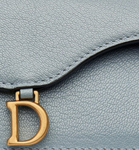 Saddle Flap Compact Zipped Card Holder • Cloud Blue Goatskin