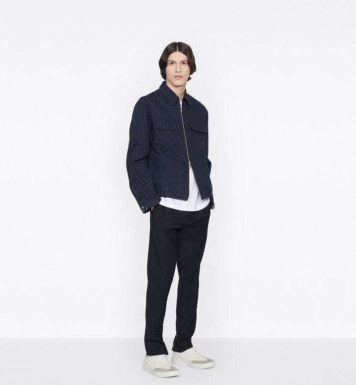 Zipped Blouson • Navy Blue and Black Dior Oblique Kasuri Cotton Denim