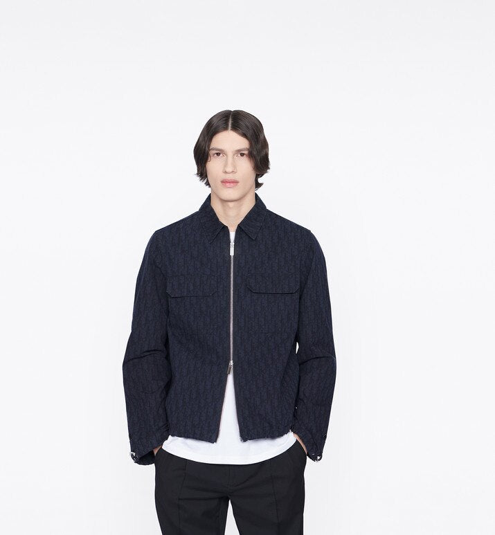 Zipped Blouson • Navy Blue and Black Dior Oblique Kasuri Cotton Denim