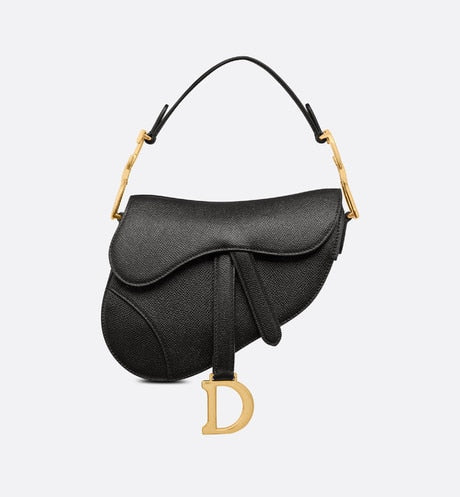 Mini Saddle Bag with Strap • Black Grained Calfskin