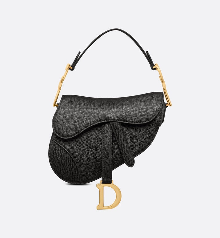 Mini Saddle Bag with Strap • Black Grained Calfskin