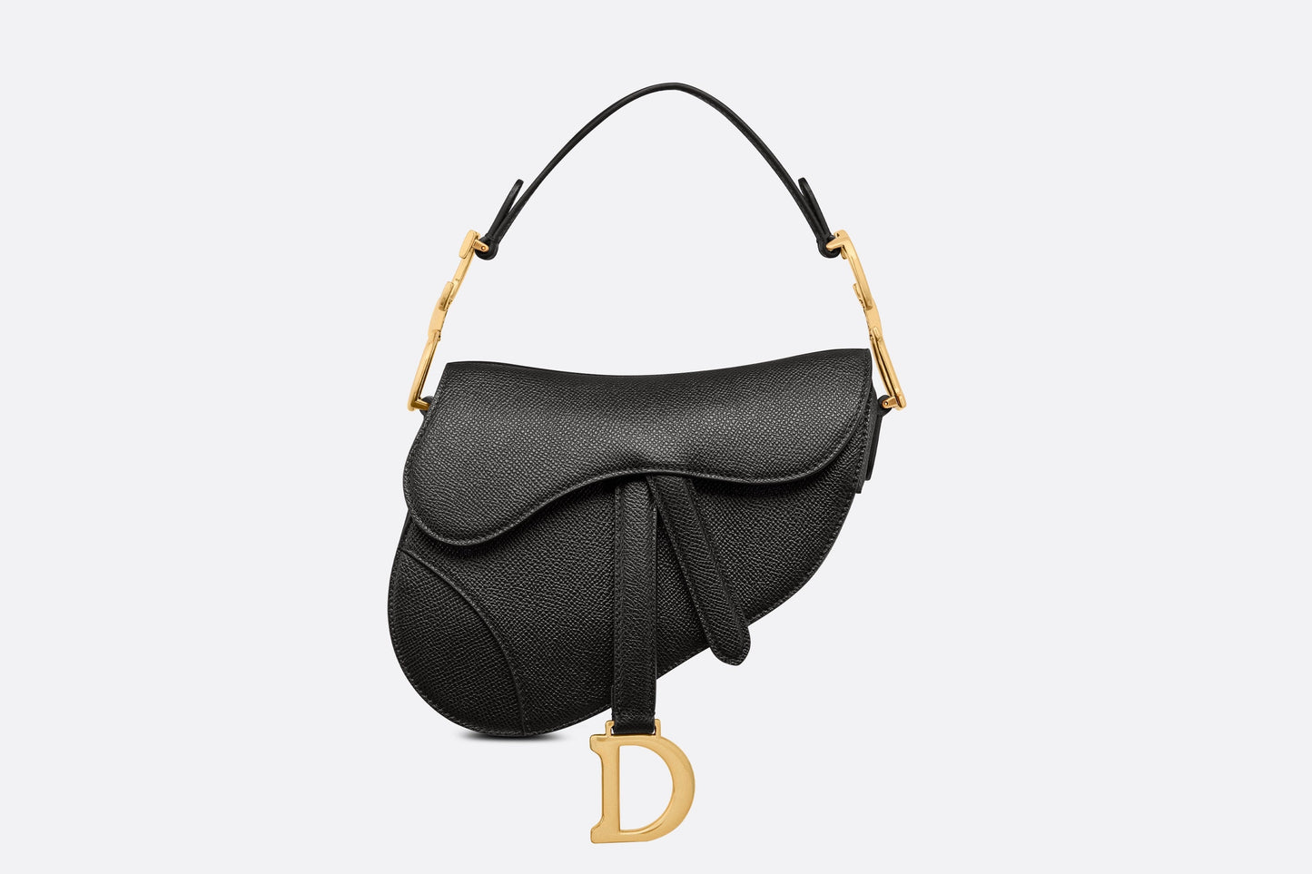 Mini Saddle Bag with Strap • Black Grained Calfskin