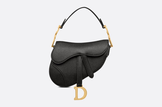 Mini Saddle Bag with Strap • Black Grained Calfskin