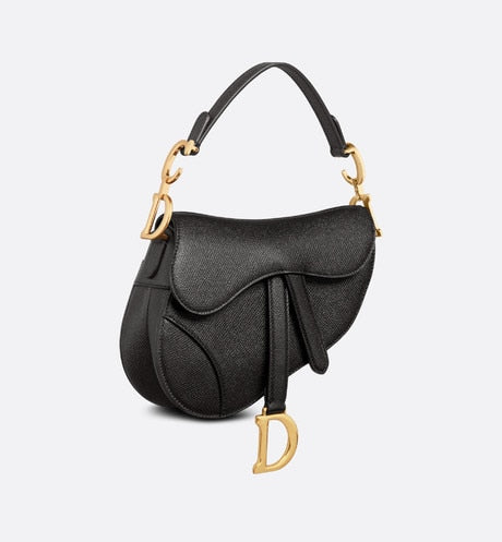 Mini Saddle Bag with Strap • Black Grained Calfskin