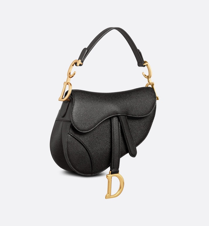 Mini Saddle Bag with Strap • Black Grained Calfskin
