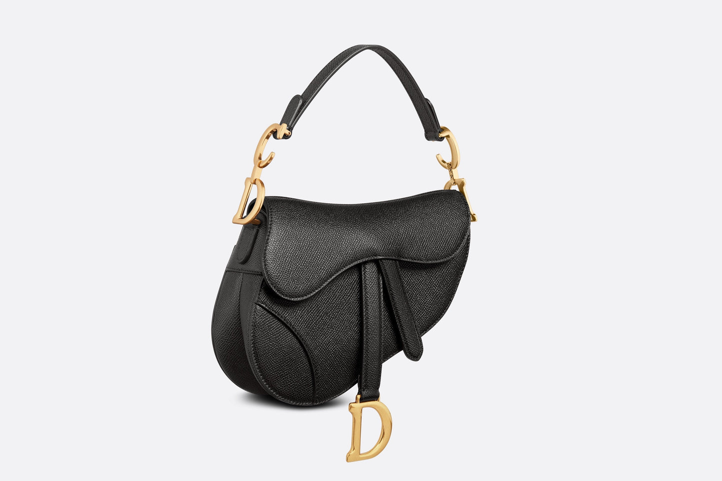 Mini Saddle Bag with Strap • Black Grained Calfskin