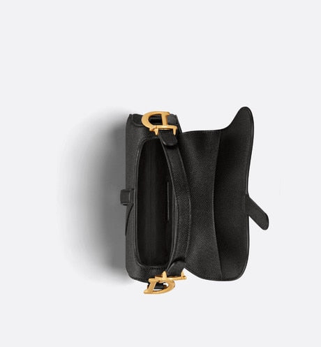 Mini Saddle Bag with Strap • Black Grained Calfskin