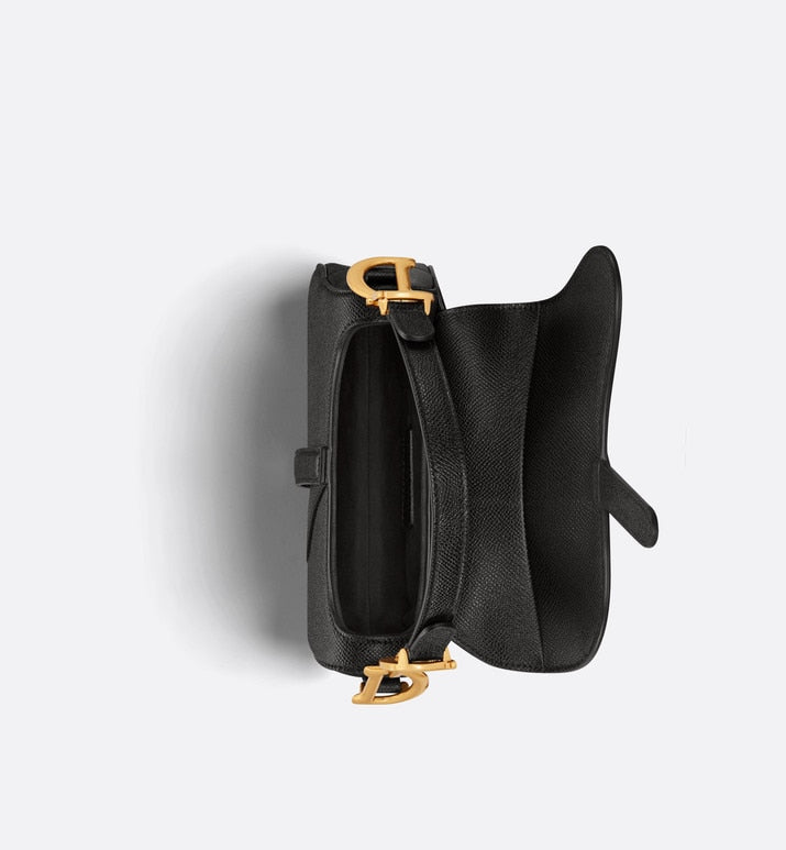 Mini Saddle Bag with Strap • Black Grained Calfskin