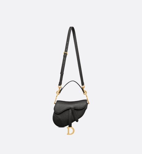 Mini Saddle Bag with Strap • Black Grained Calfskin