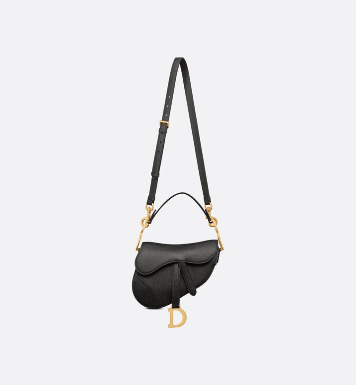 Mini Saddle Bag with Strap • Black Grained Calfskin